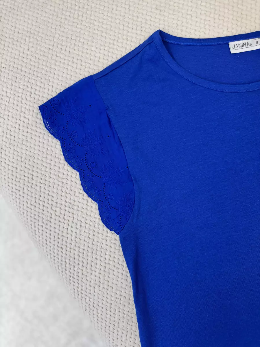 تیشرت آبی کاربنی آستین گیپور