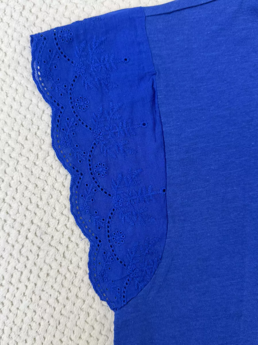 تیشرت آبی کاربنی آستین گیپور