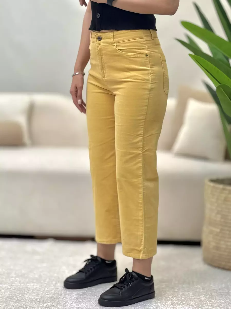 شلوار مخمل خردلی