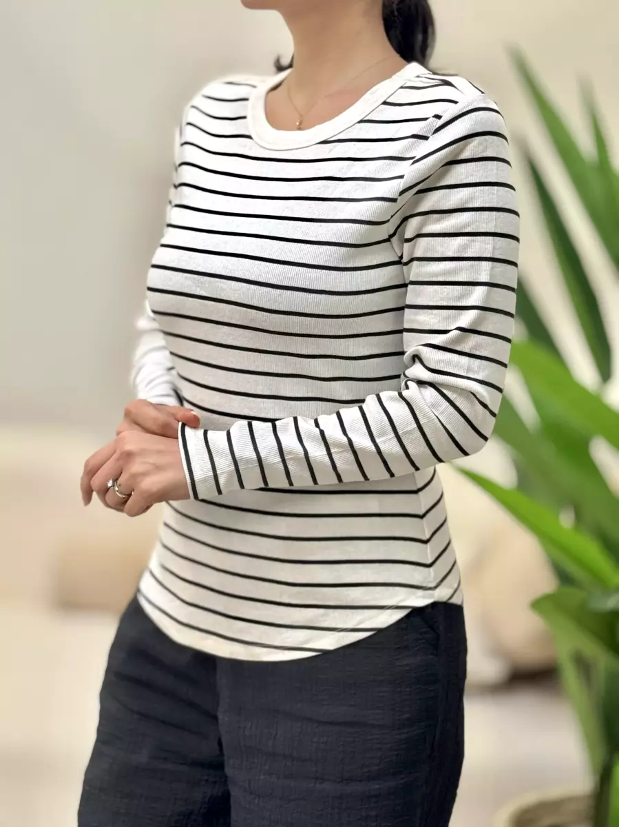 تیشرت آستین بلند راه راه (مشکی/عنابی/سفید)