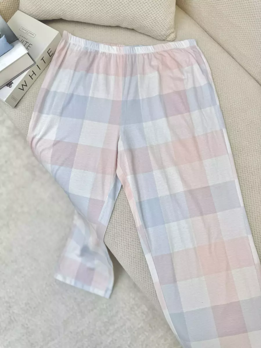 شلوار راحتی چهارخانه صورتی