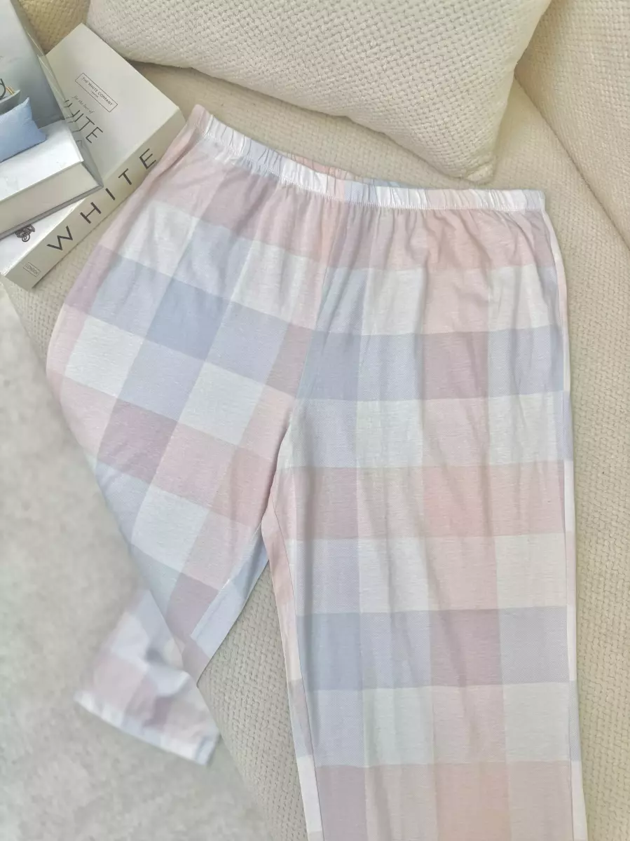 شلوار راحتی چهارخانه صورتی