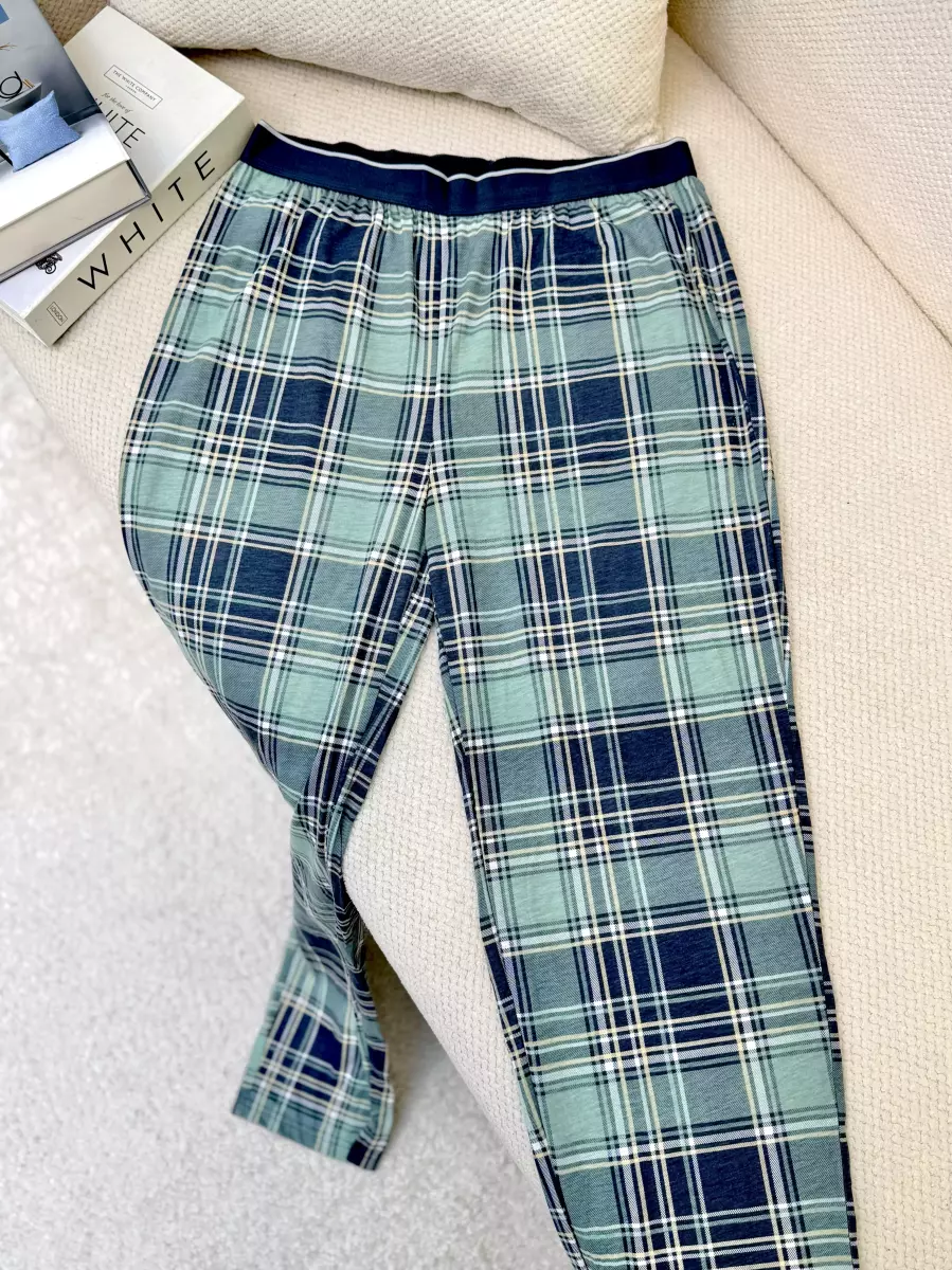 شلوار راحتی چهارخونه سبز