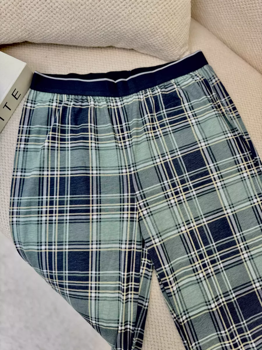 شلوار راحتی چهارخونه سبز