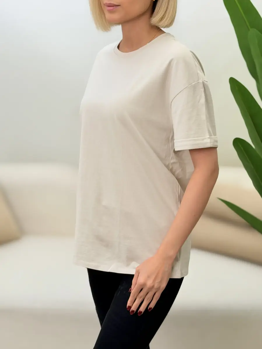 تیشرت باکسی زارا (کرم-سفید)