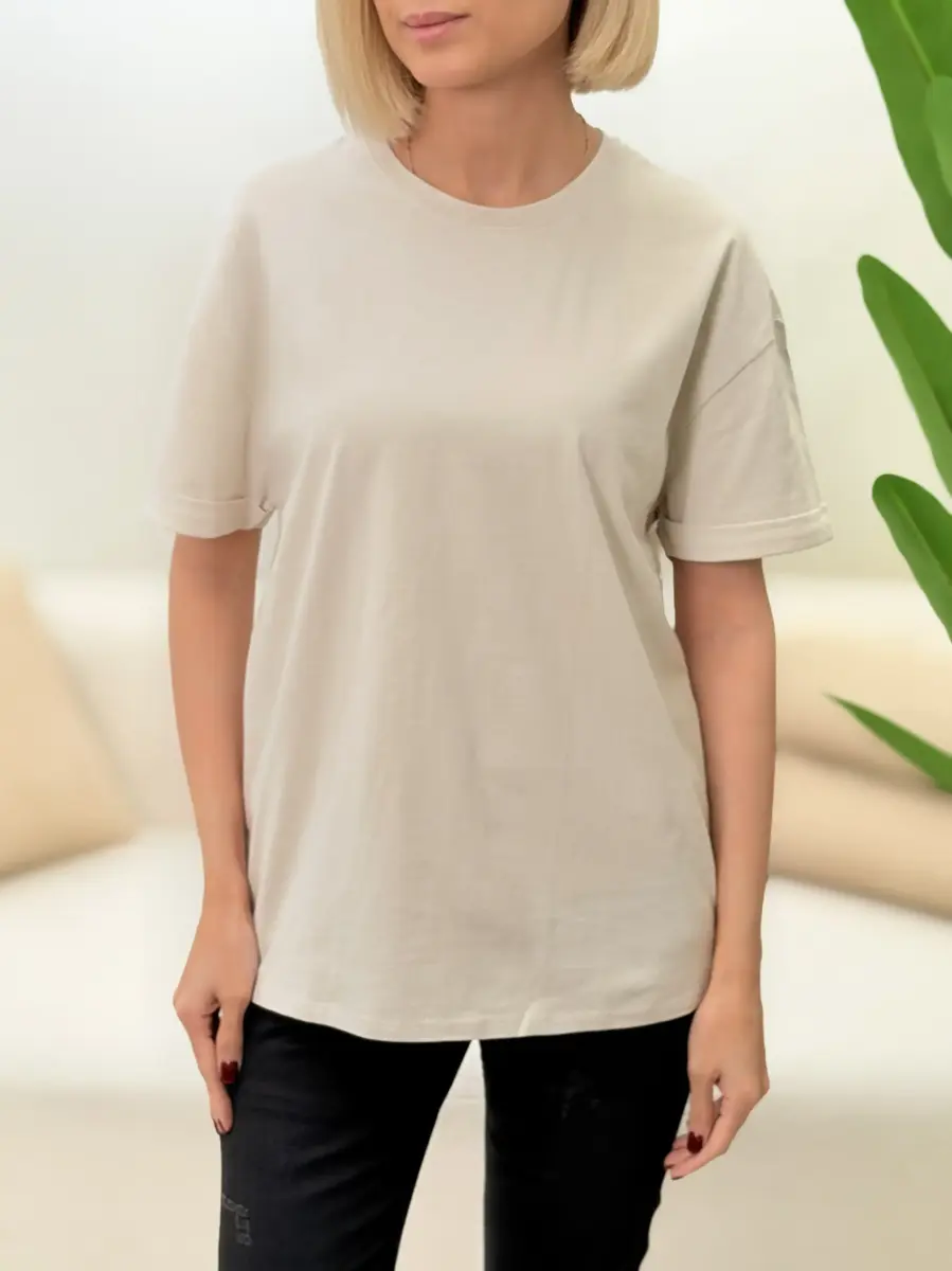 تیشرت باکسی زارا (کرم-سفید)