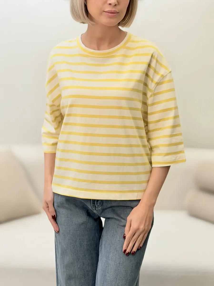 تیشرت باکسی راه راه pull.bear (زرد/طوسی)