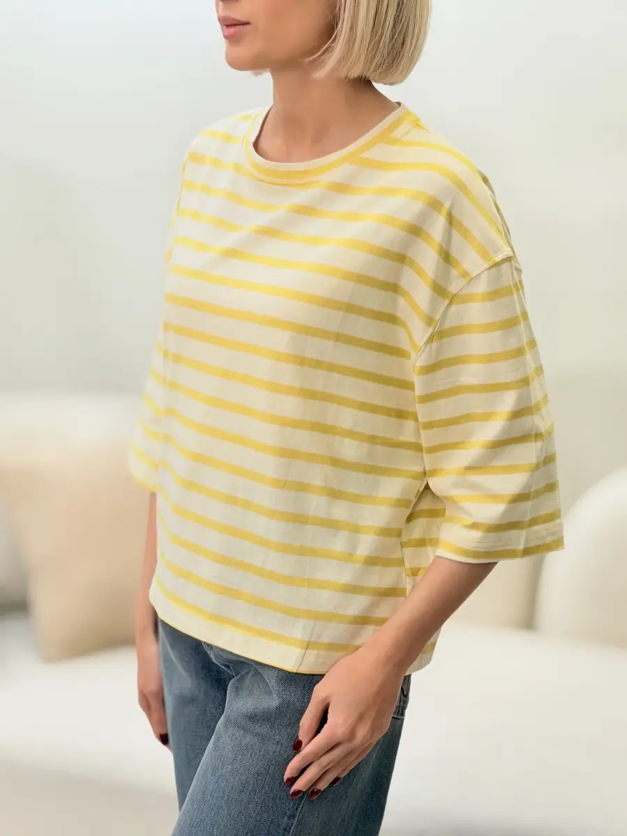 تیشرت باکسی راه راه pull.bear (زرد/طوسی)
