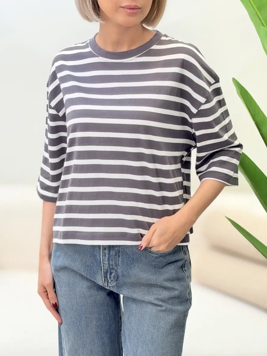 تیشرت باکسی راه راه pull.bear (زرد/طوسی)