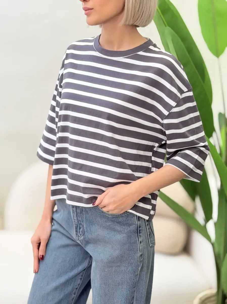 تیشرت باکسی راه راه pull.bear (زرد/طوسی)