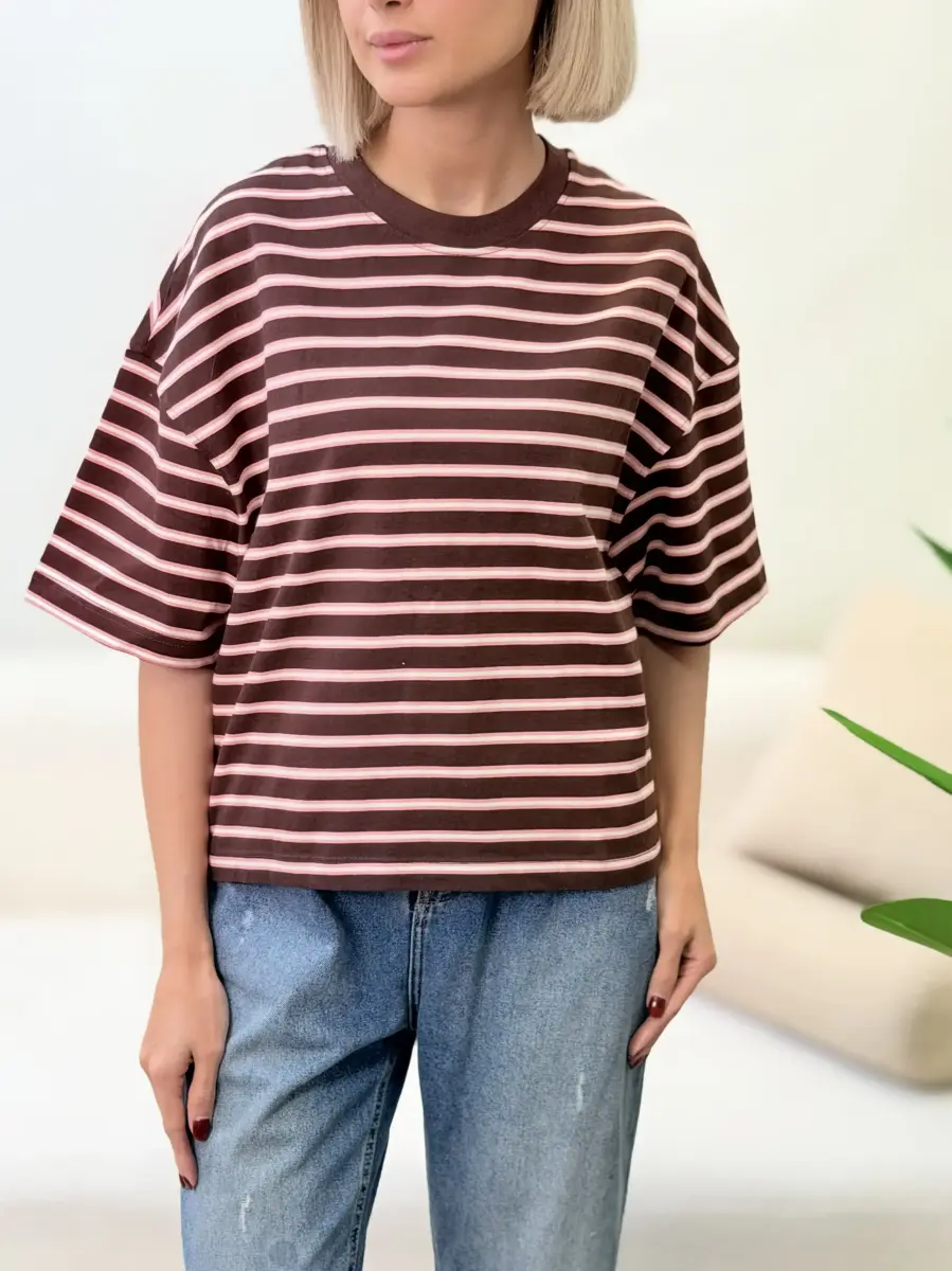 تیشرت باکسی زارا (زرشکی راه راه)