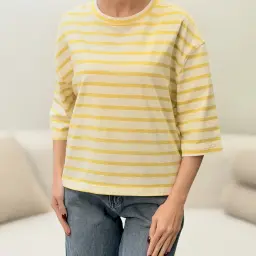 تیشرت باکسی راه راه pull.bear (زرد/طوسی)