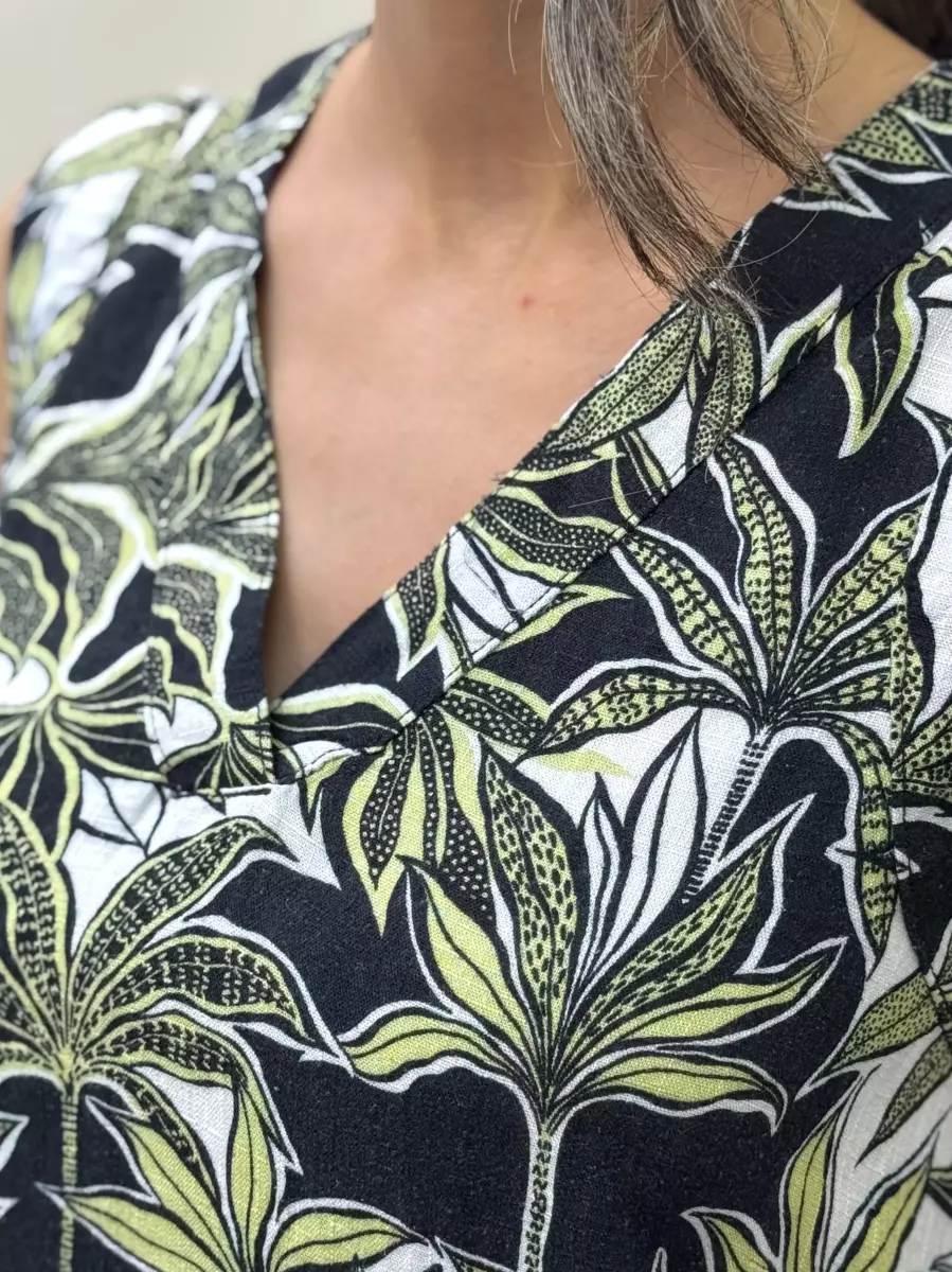 پیراهن لینن گلدار سبز