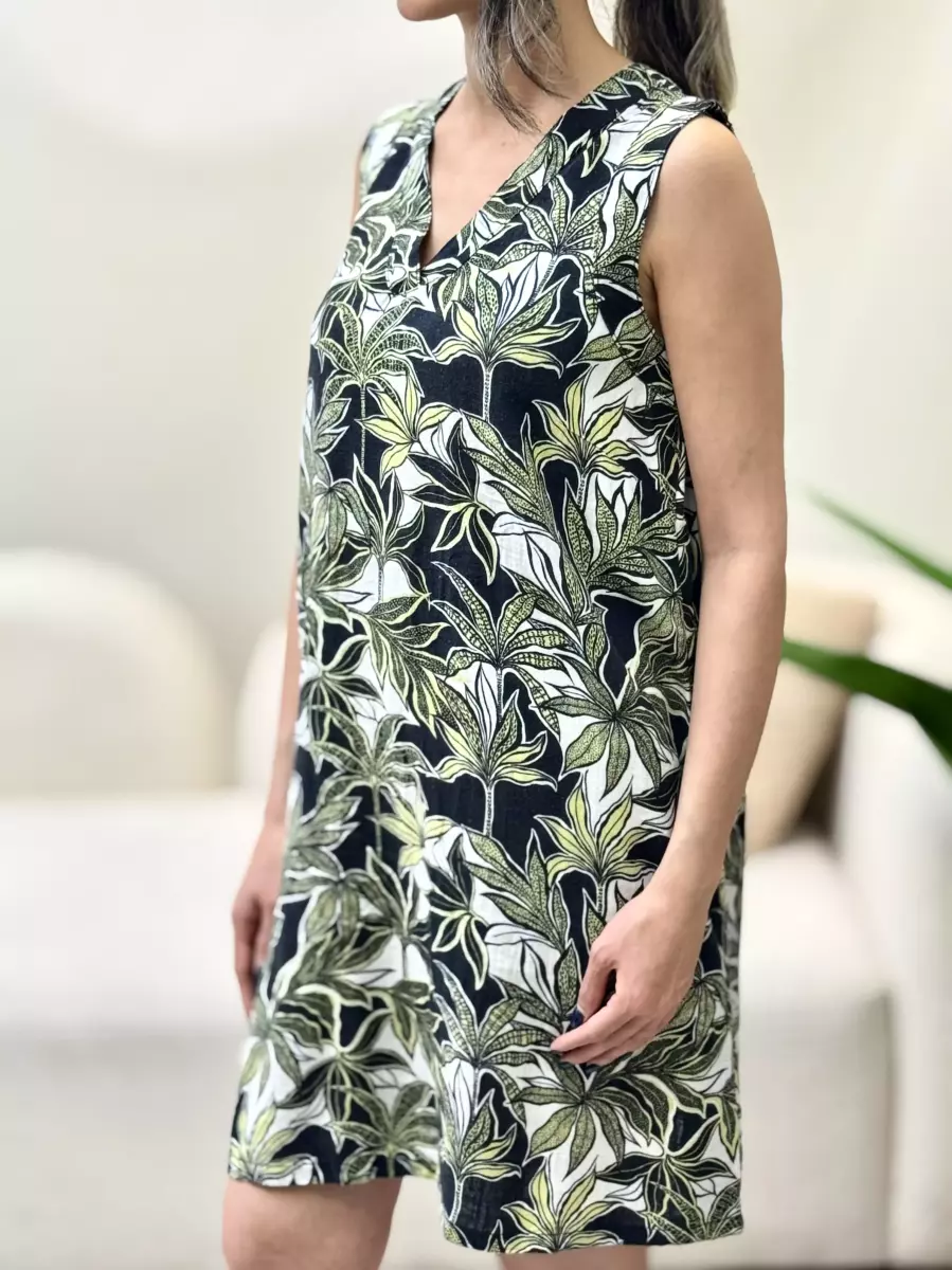 پیراهن لینن گلدار سبز