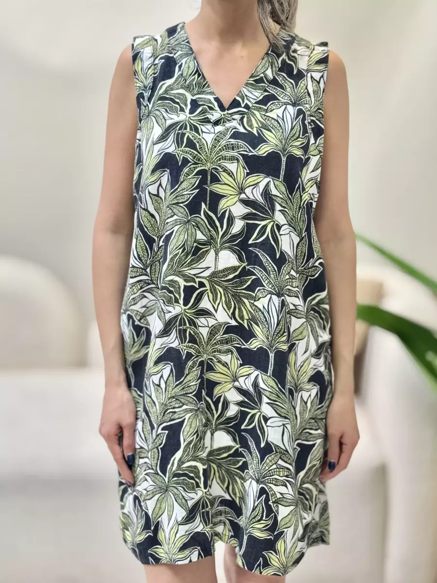 پیراهن لینن گلدار سبز