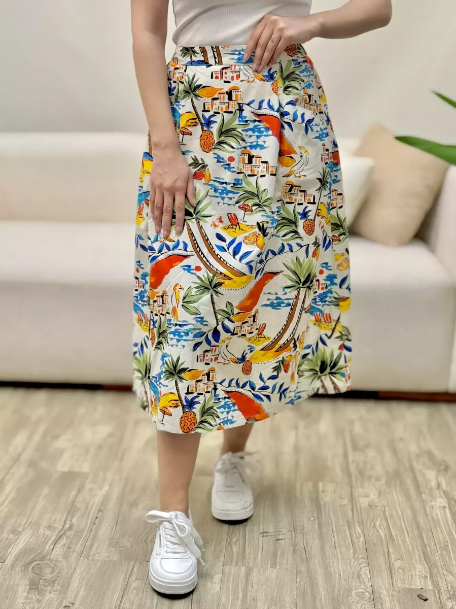 دامن کتان جیب دار طرح هاوایی