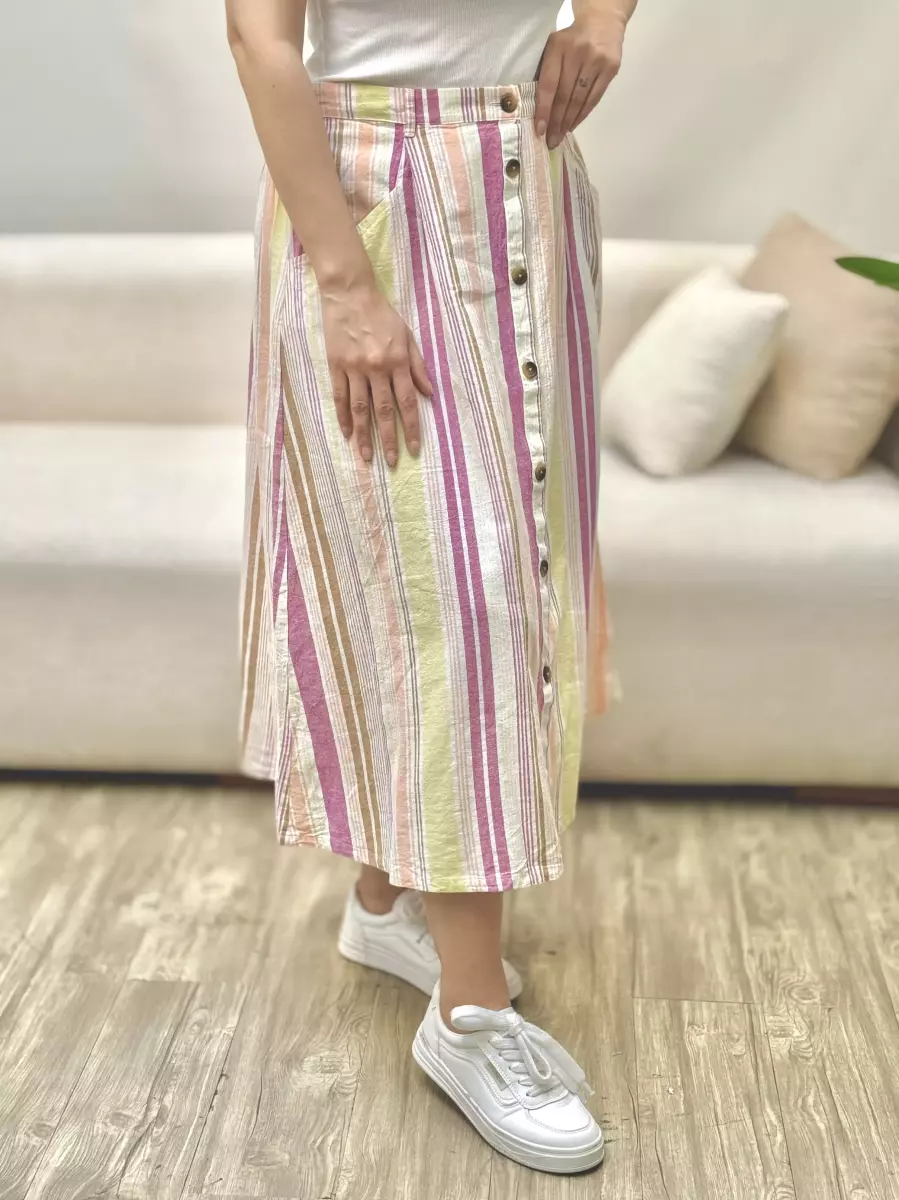 دامن جلو دکمه راه راه و ساده