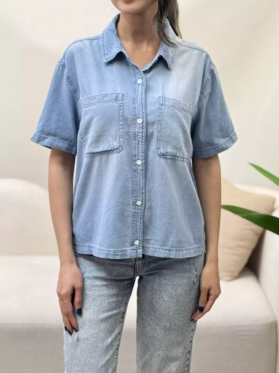 شومیز جین آستین کوتاه جلودکمه