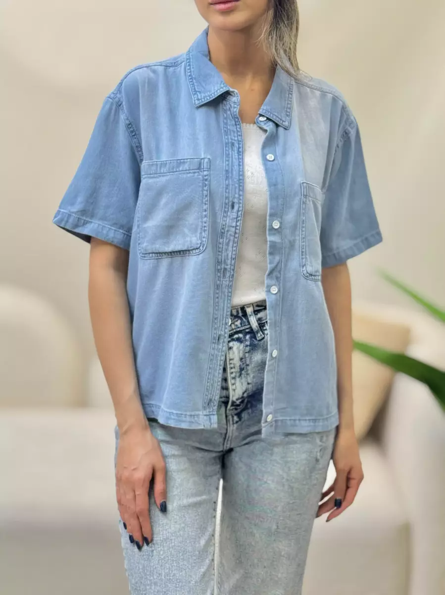 شومیز جین آستین کوتاه جلودکمه