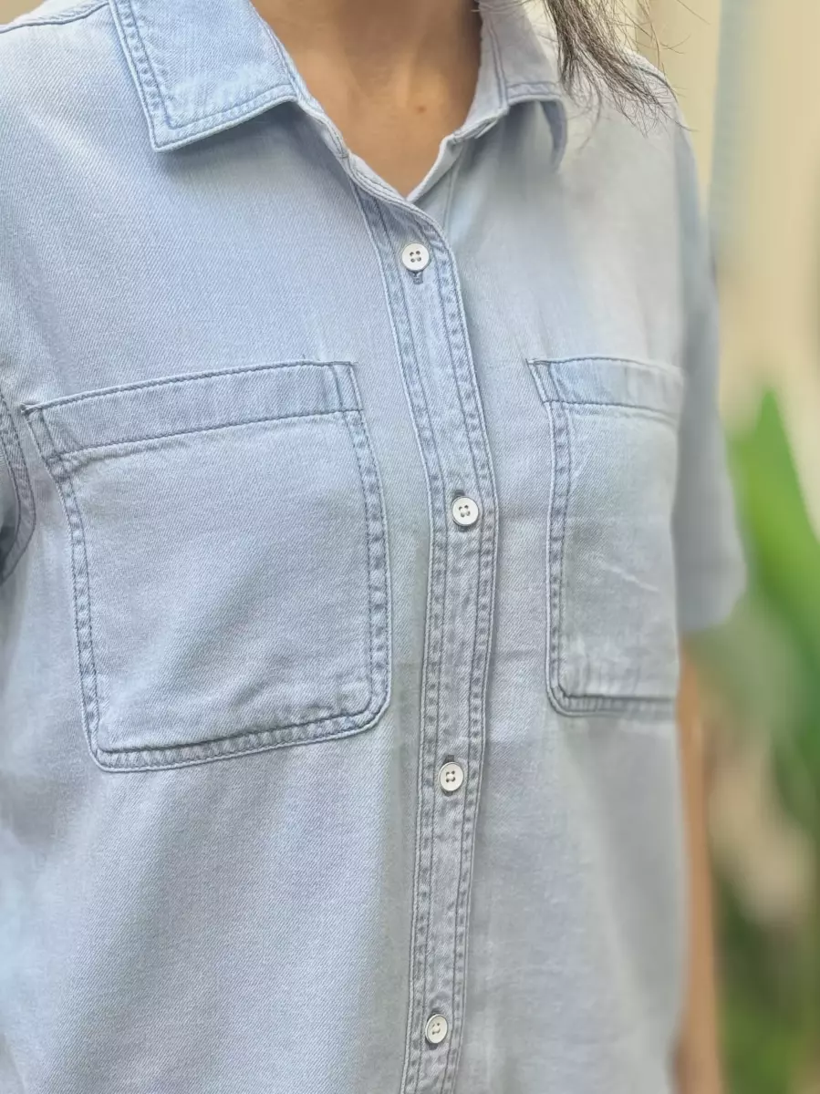 شومیز جین آستین کوتاه جلودکمه