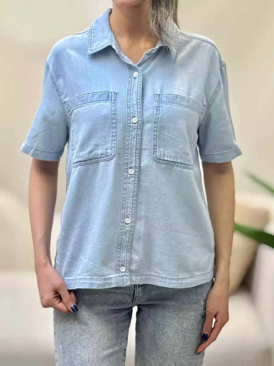 شومیز جین آستین کوتاه جلودکمه