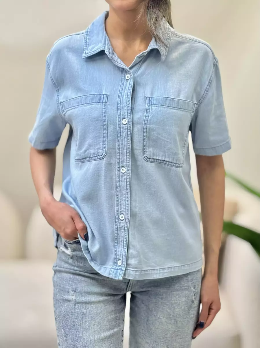 شومیز جین آستین کوتاه جلودکمه