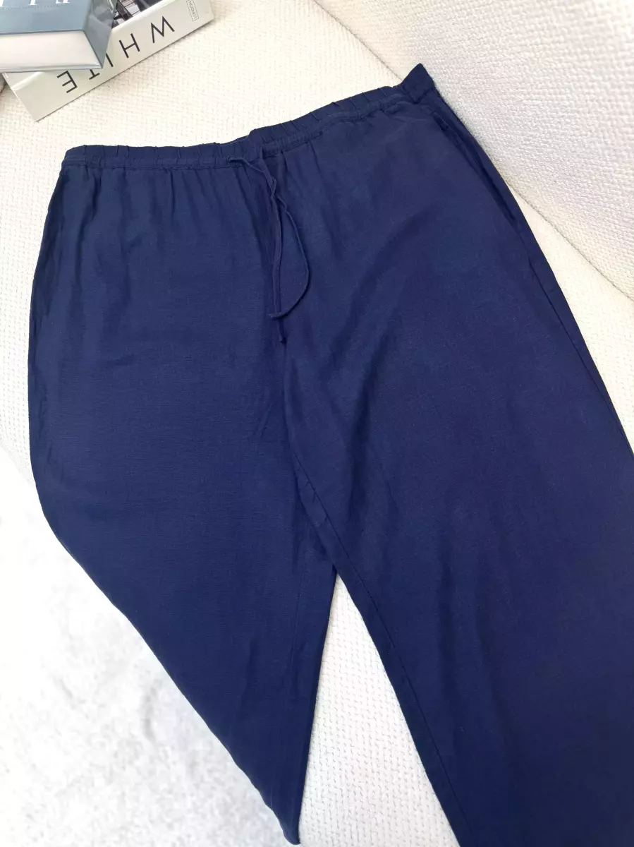 شلوار لینن سرمه ای بنددار