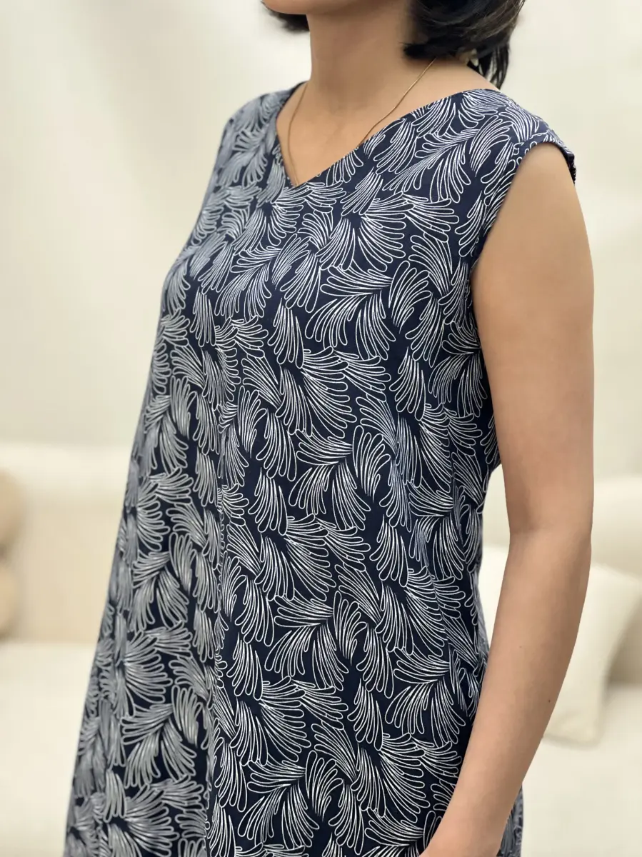 پیراهن طرح دار لینن سرمه ای
