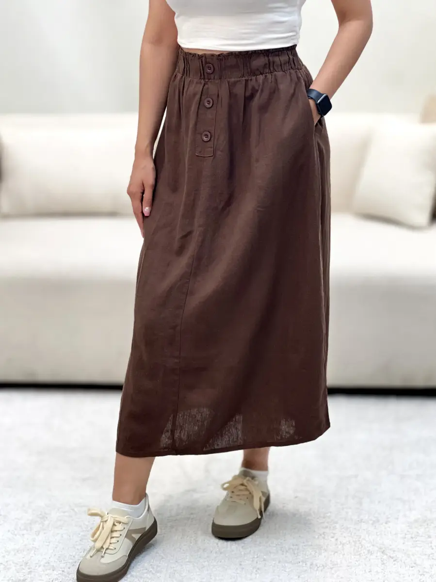 دامن لینن قهوه ای H&M