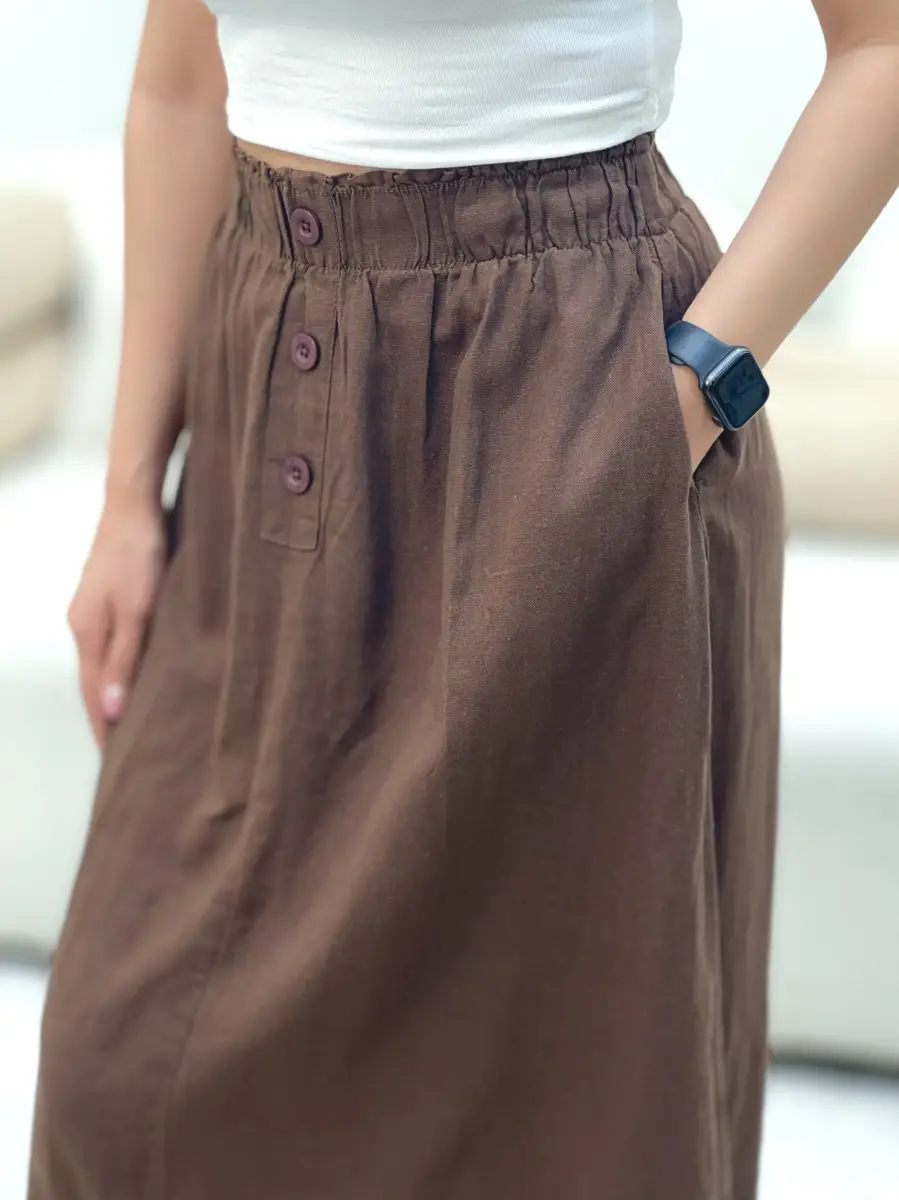 دامن لینن قهوه ای H&M