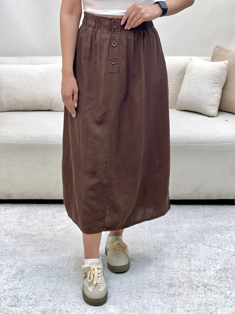 دامن لینن قهوه ای H&M