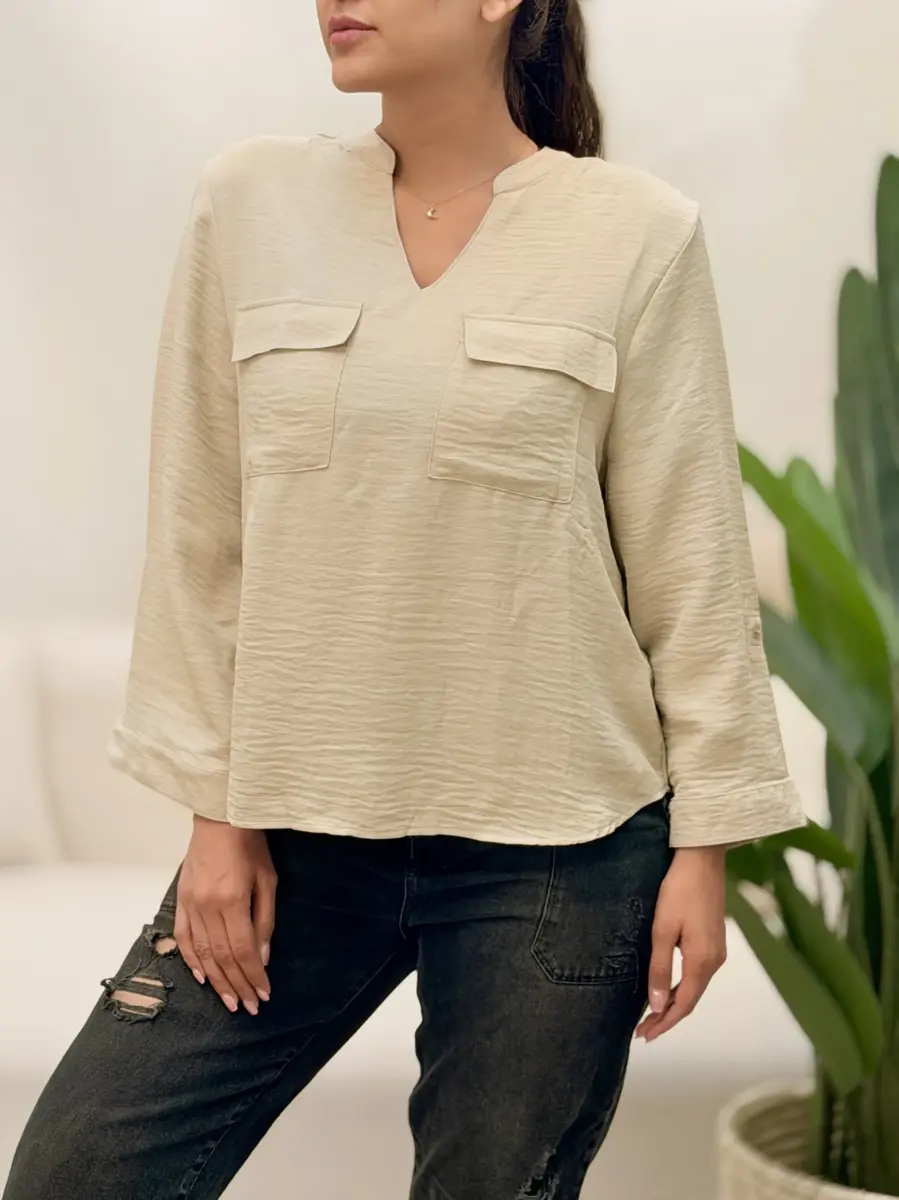 شومیز کرم کریشه 2جیب