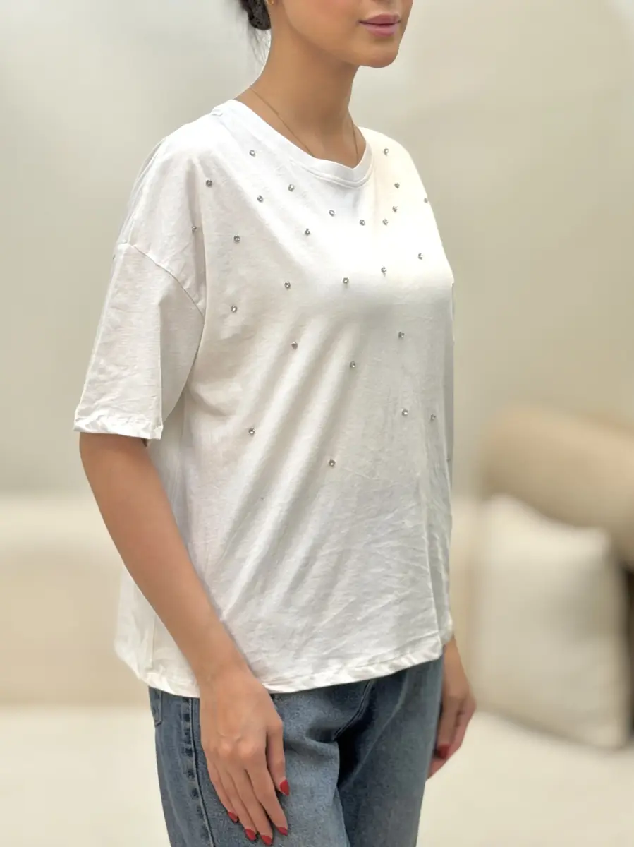 تیشرت نگین دار (سفید-یاسی)