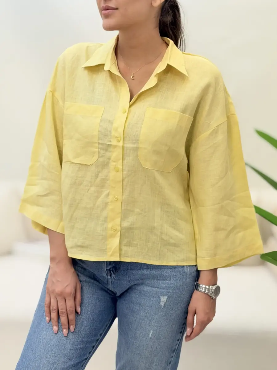 شومیز لینن دوجیب zara
