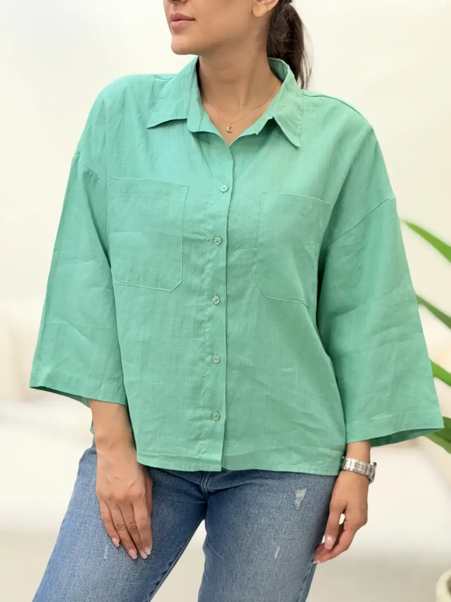 شومیز لینن دوجیب zara
