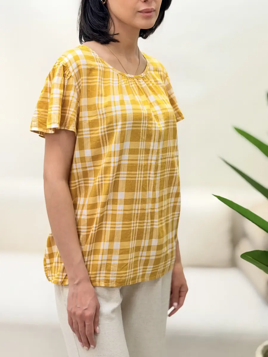 تیشرت نخی زرد چهارخونه