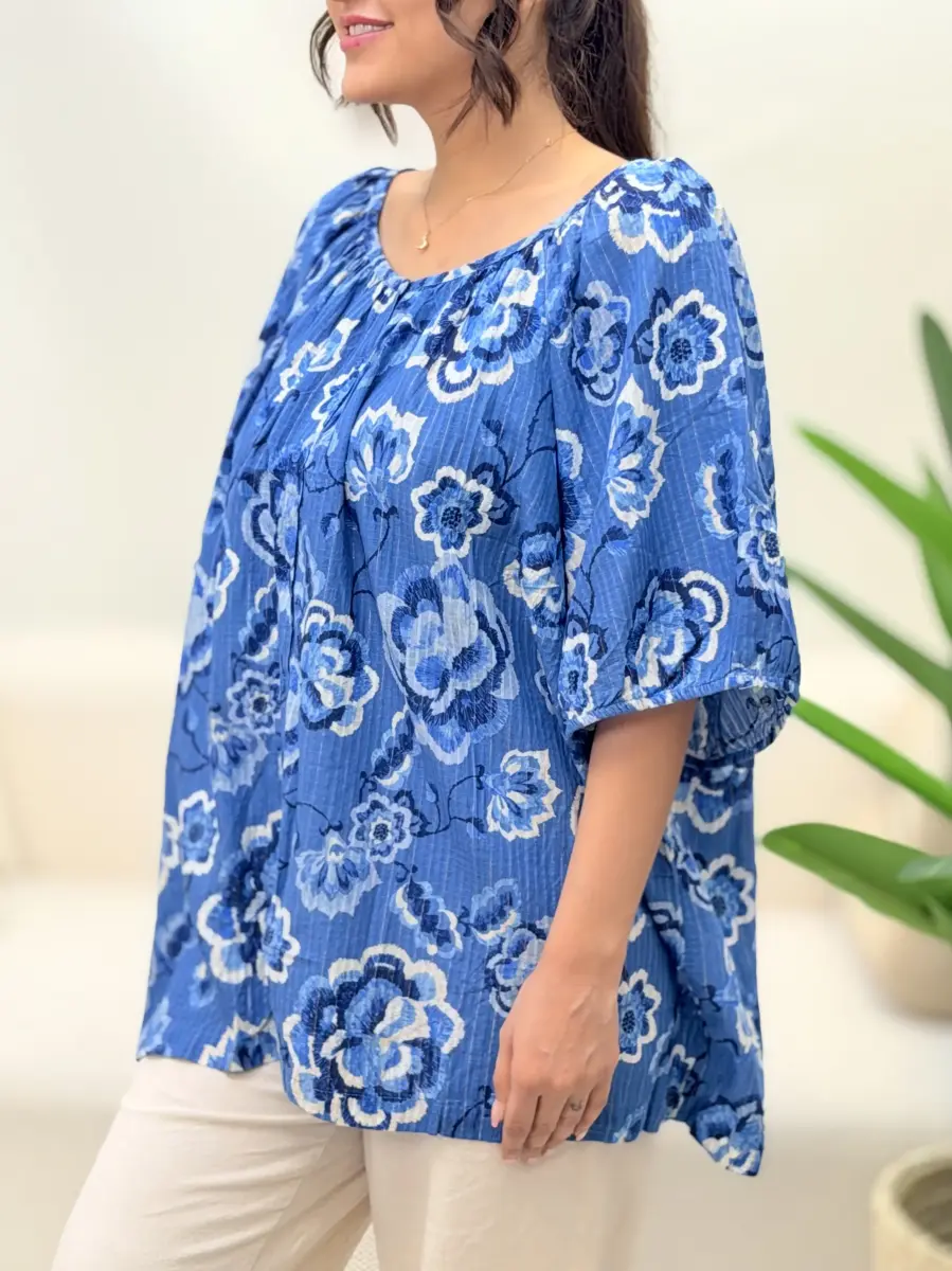 شومیز گل آبی زری دار