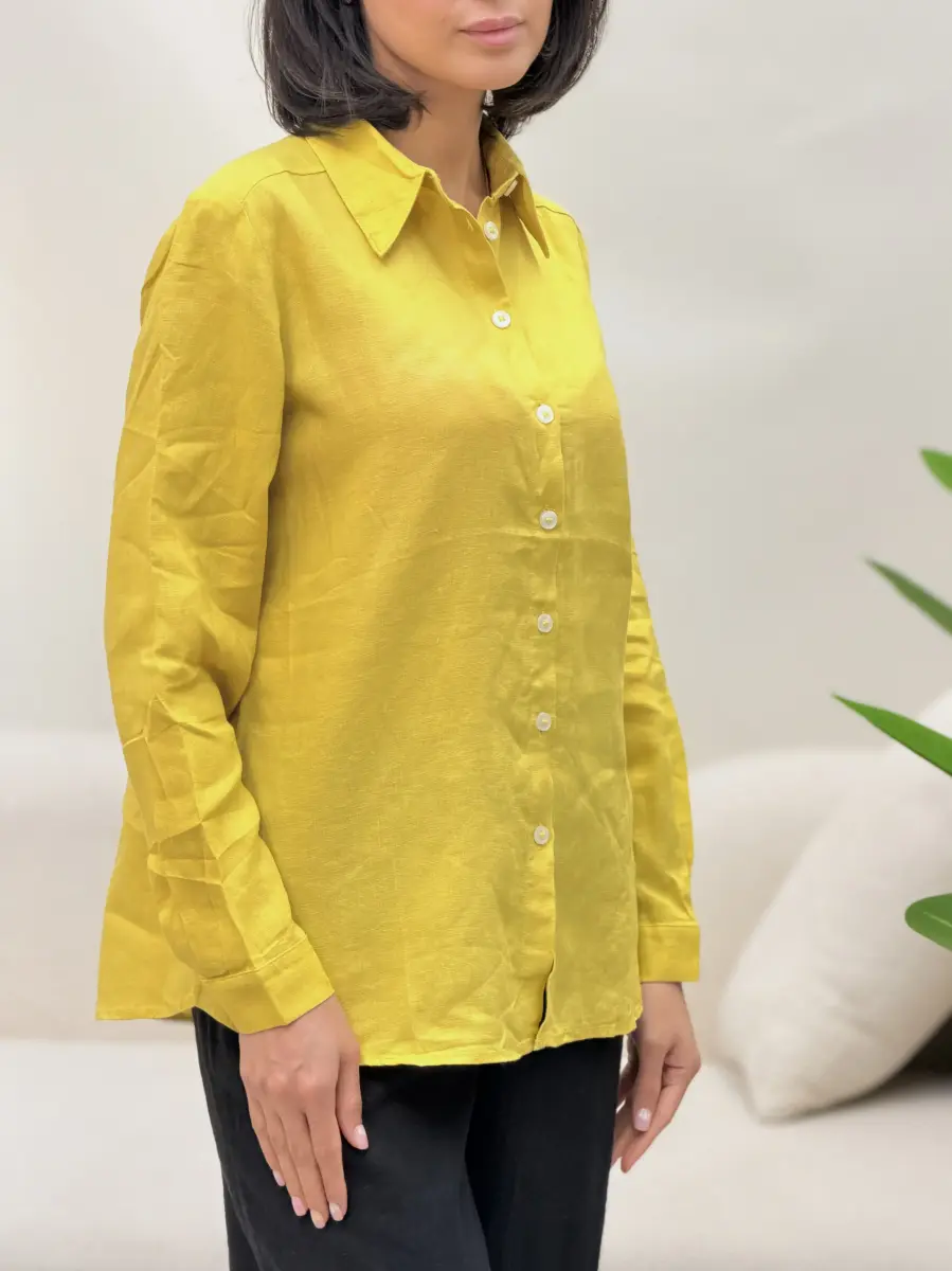 شومیز لینن زرد کهرباییmango