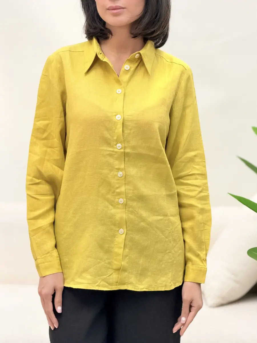 شومیز لینن زرد کهرباییmango