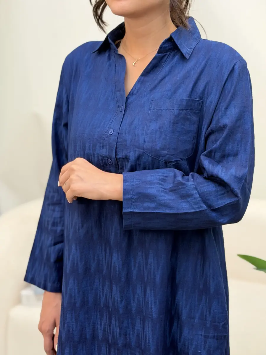 پیراهن لینن ساحلی  zara (سفید- سرمه ای طرحدار)