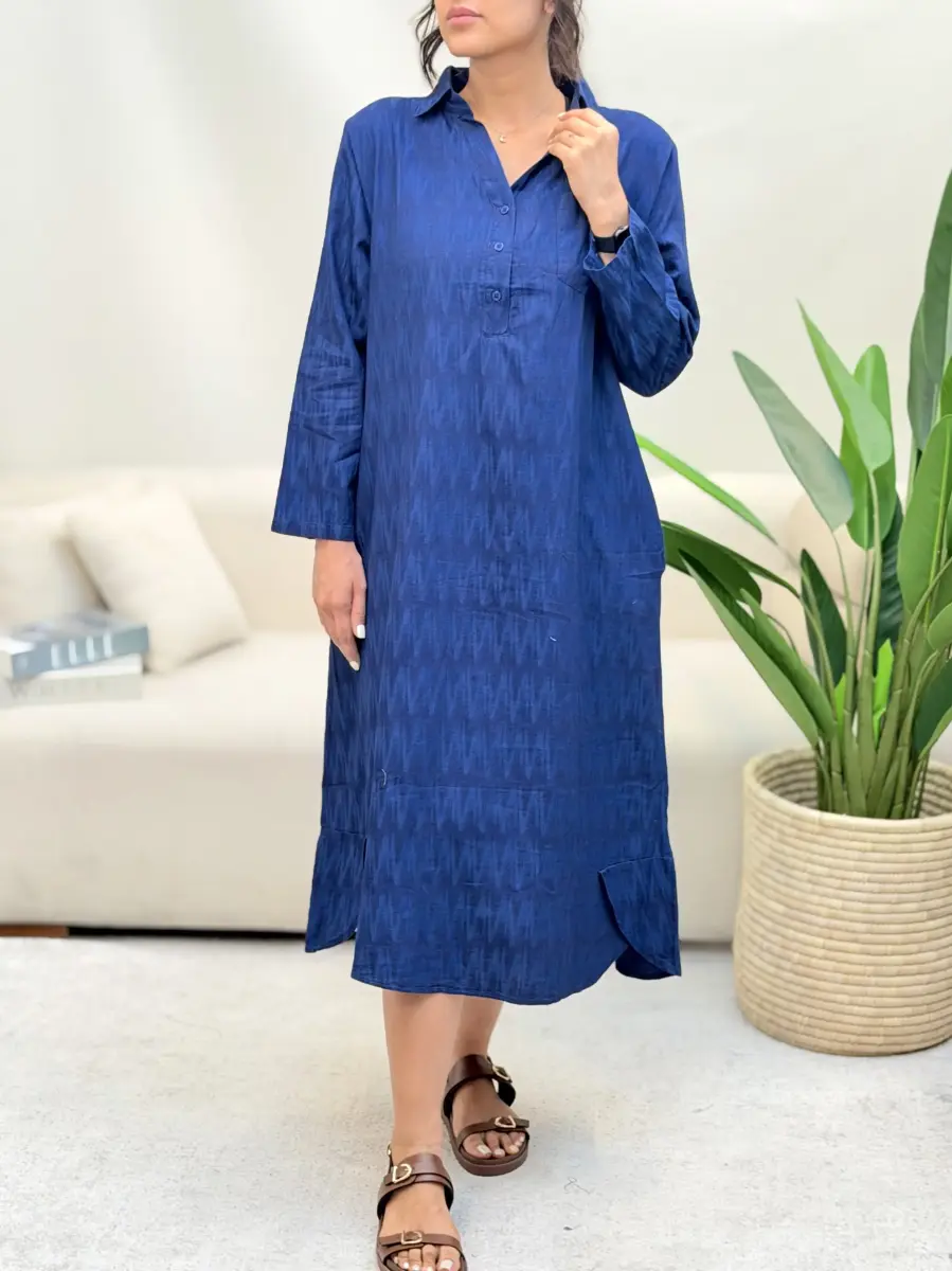 پیراهن لینن ساحلی  zara (سفید- سرمه ای طرحدار)