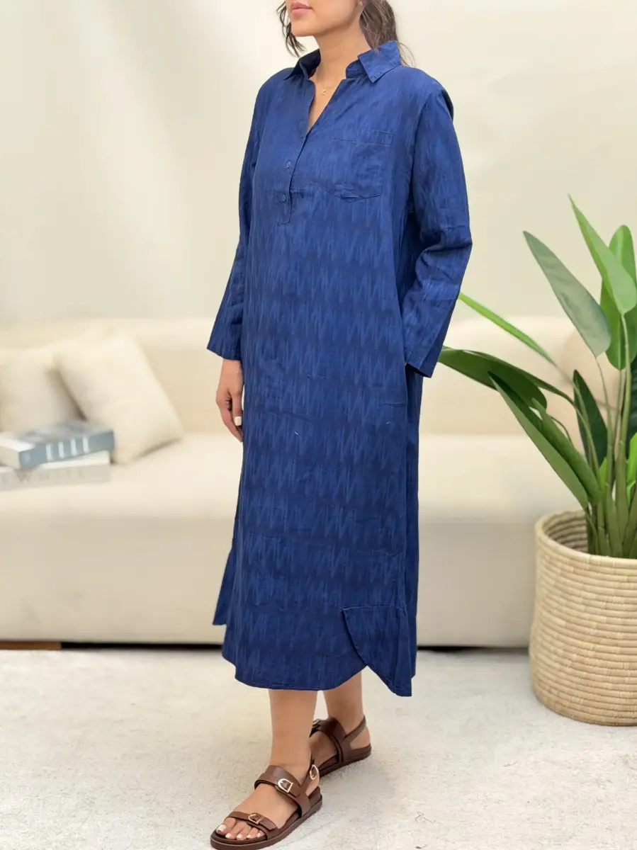 پیراهن لینن ساحلی  zara (سفید- سرمه ای طرحدار)