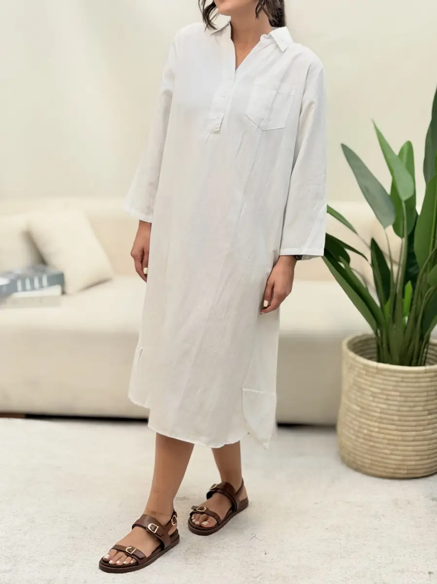 پیراهن لینن ساحلی  zara (سفید- سرمه ای طرحدار)