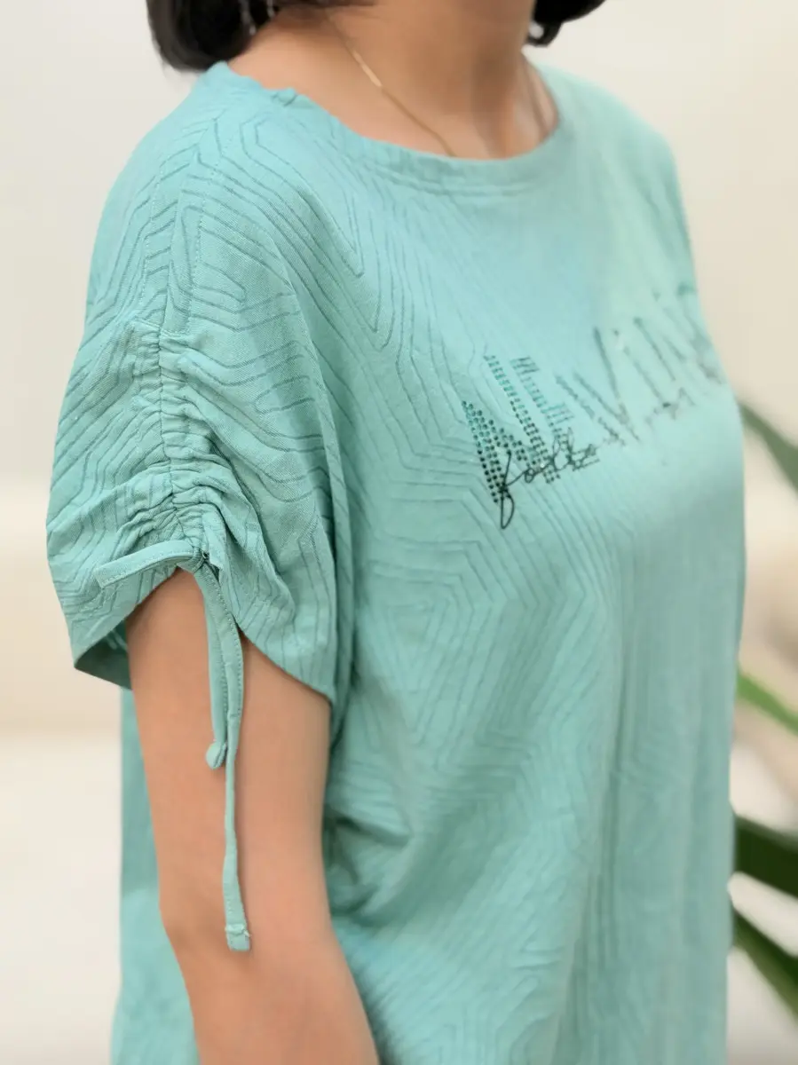 تیشرت نگین دار سیسل (سبزآبی)