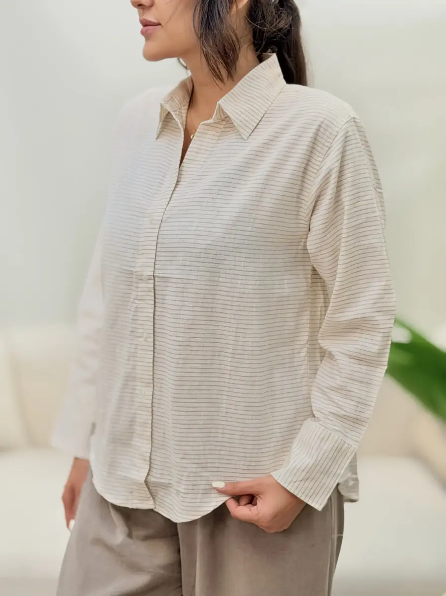 شومیز راه راه کرم m&s