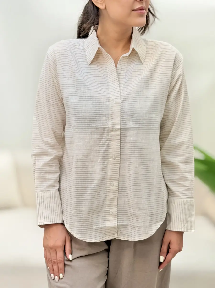 شومیز راه راه کرم m&s