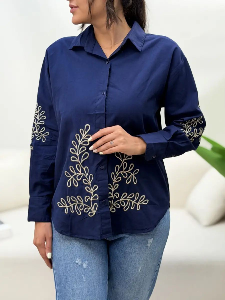 شومیز سرمه ای گلدوزی