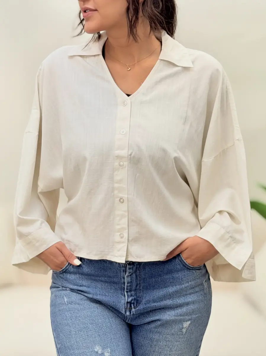شومیز کراپ آستین پروانه ای