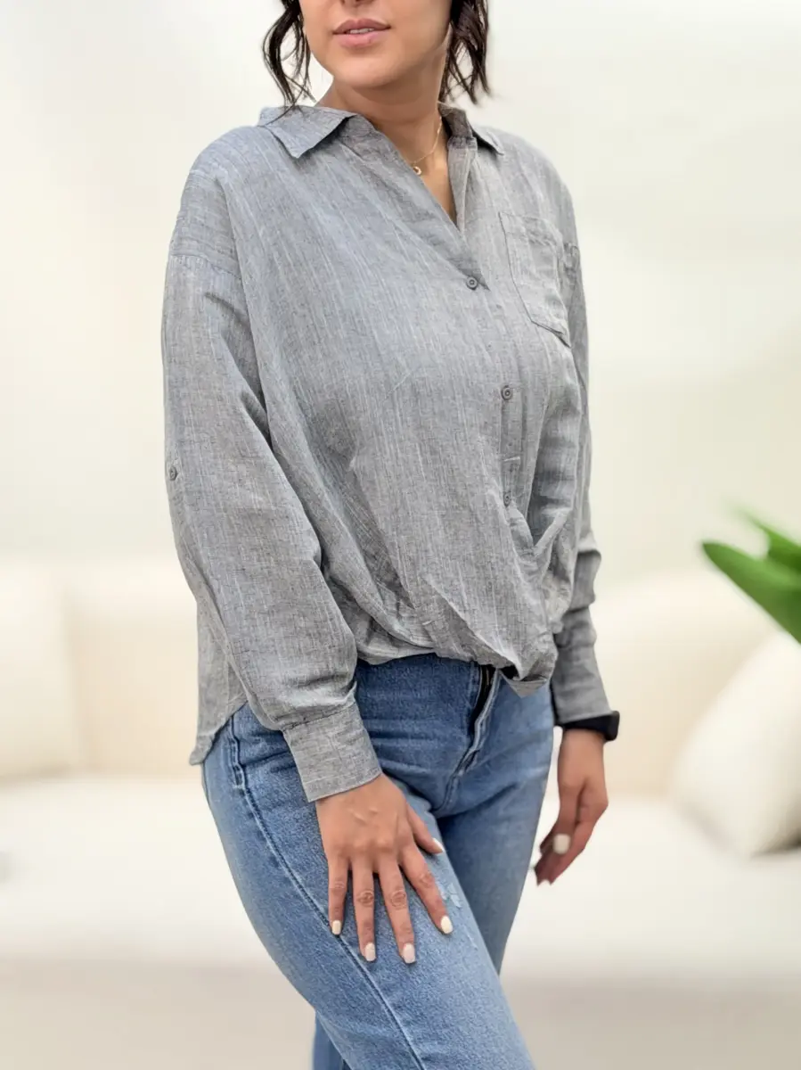 شومیز لینن جلو گره zara