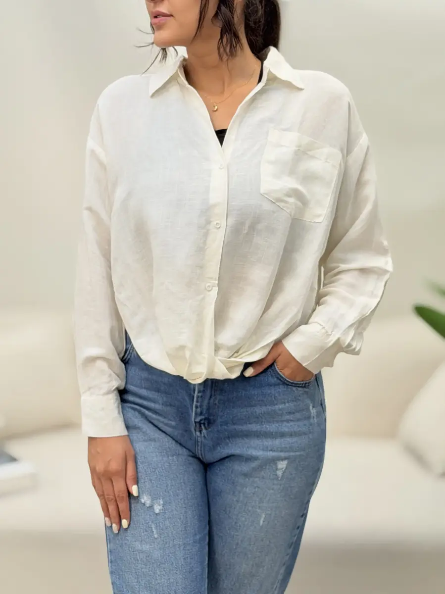 شومیز لینن جلو گره zara